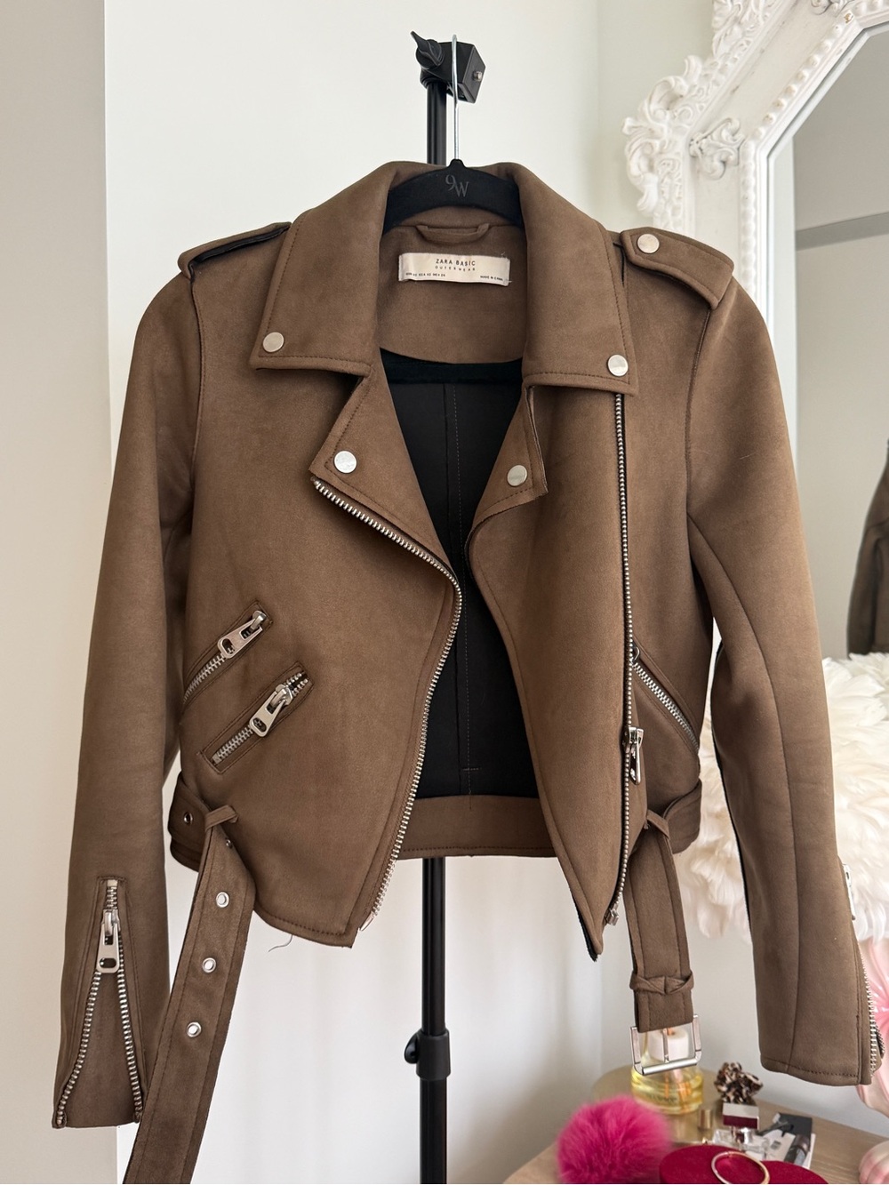 Zara Brown Suede-Look Moto Jacket